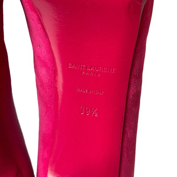 SAINT LAURENT Suede Patent Goatskin Tribute Two 80 Platform Pumps 39.5 Fuchsia - Picture 6 of 9